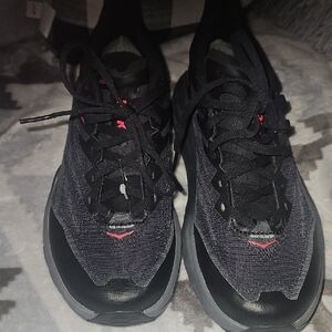 Ladie's Black Hoka Running Vibram Sneakers with Red Accent